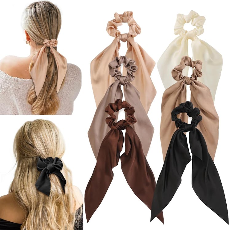Glaudmeiss Silk Scrunchies With Bows (6 Pieces)
