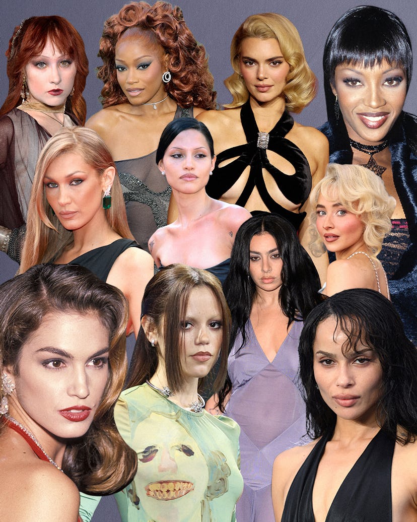 a collage of celebrities like kendall jenner, naomi campbell, and charli xcx wearing various matte m...