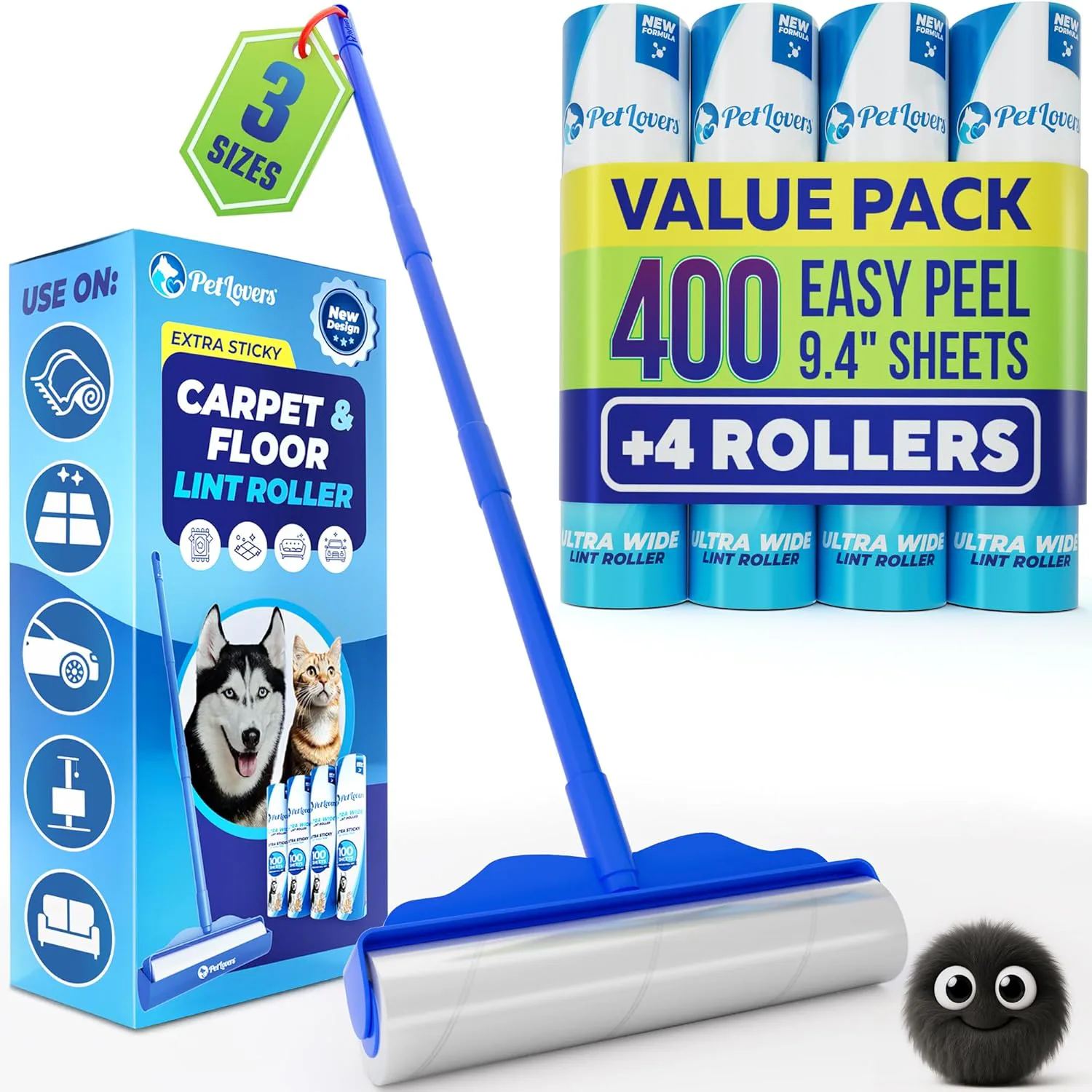 Petlovers Large Lint Roller (With 3 Refills) 