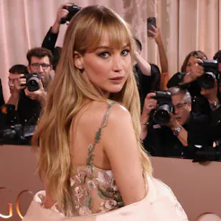 Jennifer Lawrence wearing a "naked dress" at the 2026 Golden Globes.