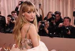 Jennifer Lawrence wearing a "naked dress" at the 2026 Golden Globes.