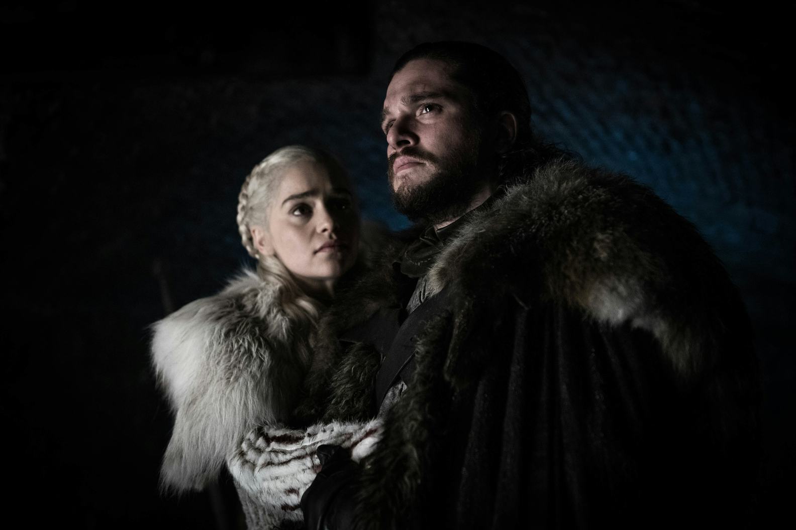 Emilia Clarke and Kit Harington on Game of Thrones. Photo via HBO