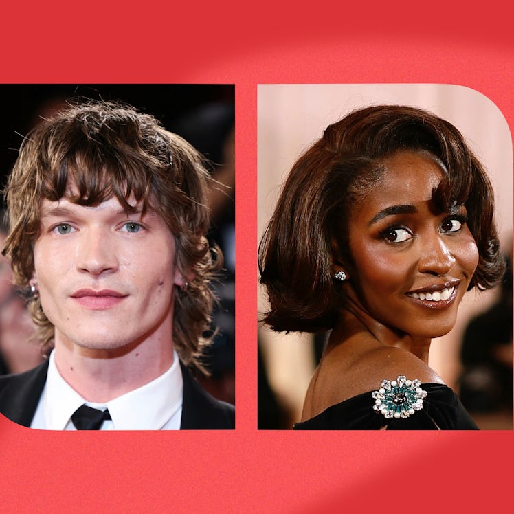 Connor Storrie and Ayo Edebiri at the 2026 Golden Globes. Photos via Getty Images