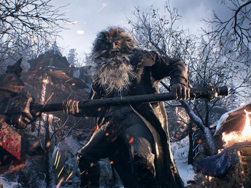 A hammer wielding monster man in Resident Evil 8.