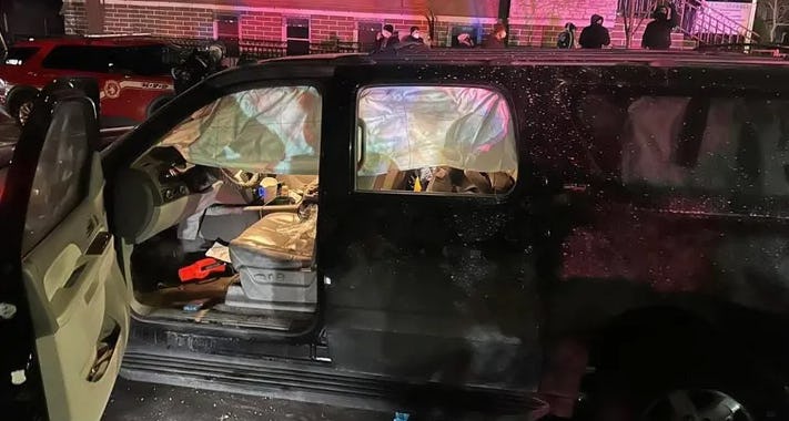 Shawn and Destiny Jackson's SUV after a tear gas canister detonated beneath it with their six childr...