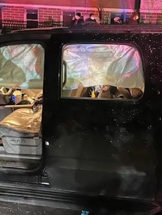 Shawn and Destiny Jackson's SUV after a tear gas canister detonated beneath it with their six childr...