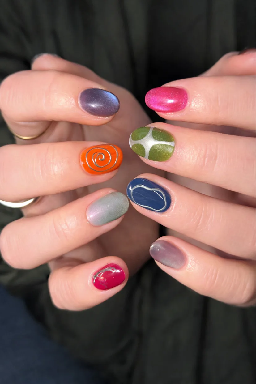 mismatched manicures