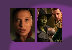Eleven in 'Stranger Things' and Elphaba and Fiyero in 'Wicked: For Good.' Photos via Netflix and Uni...