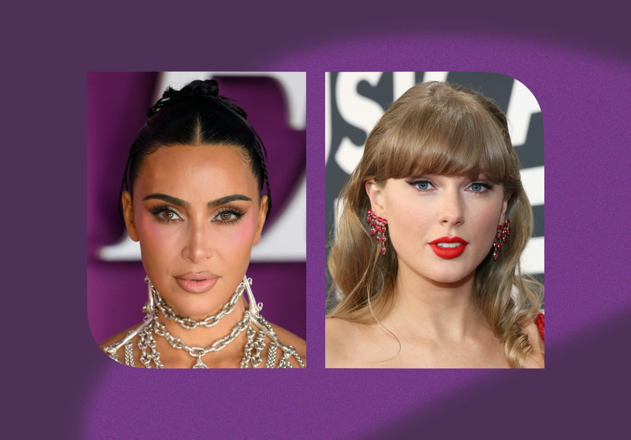Kim Kardashian and Taylor Swift. Photos via Getty Images