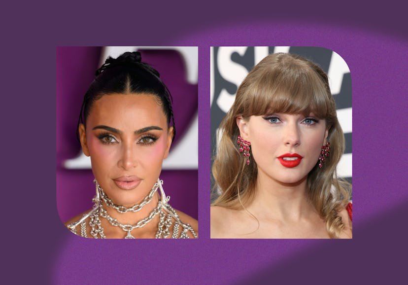 Kim Kardashian and Taylor Swift. Photos via Getty Images