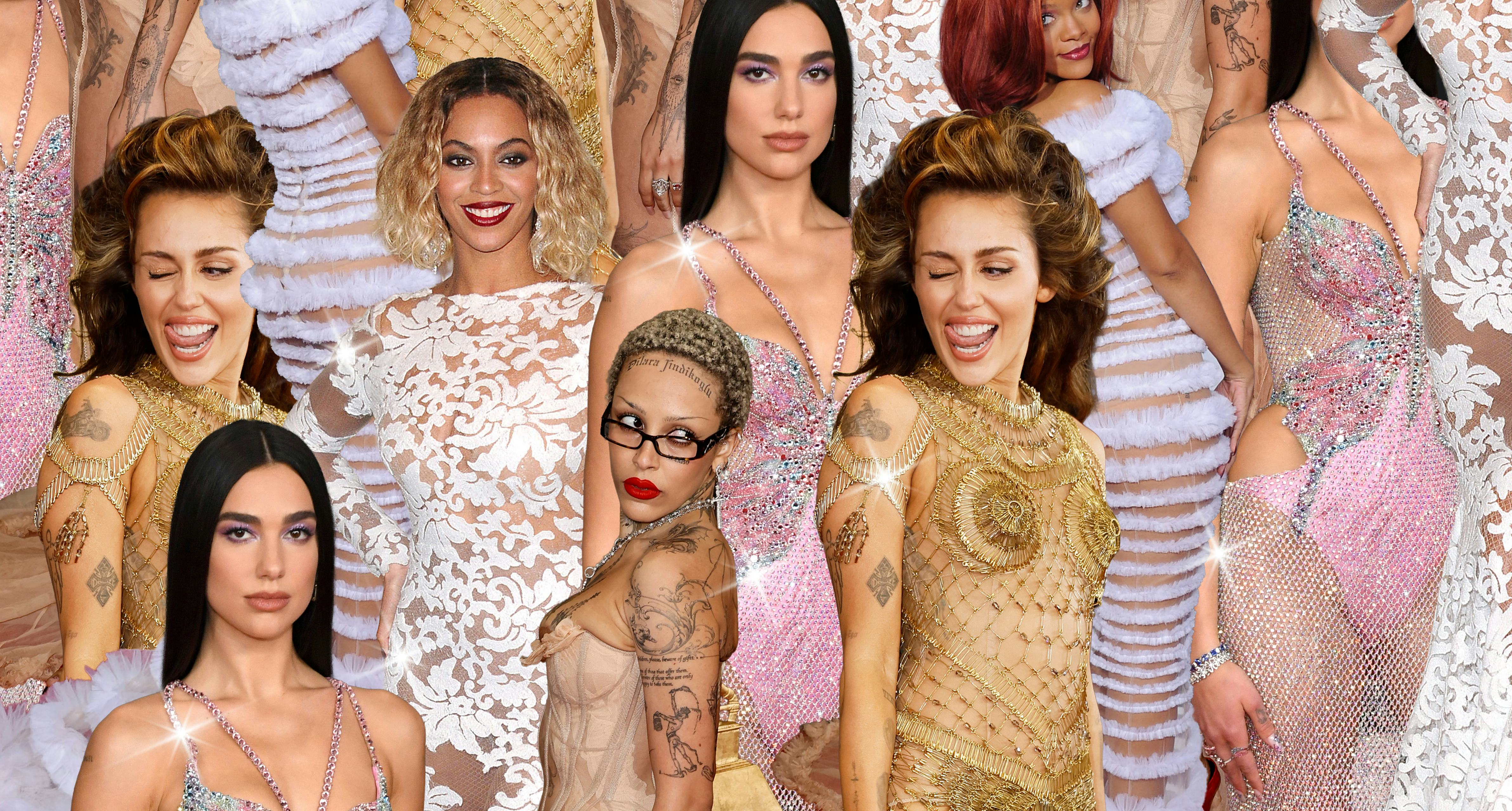 Doja Cat's Sheer Gown, Dua Lipa's Mesh Dress, & More "Naked" Grammys Looks