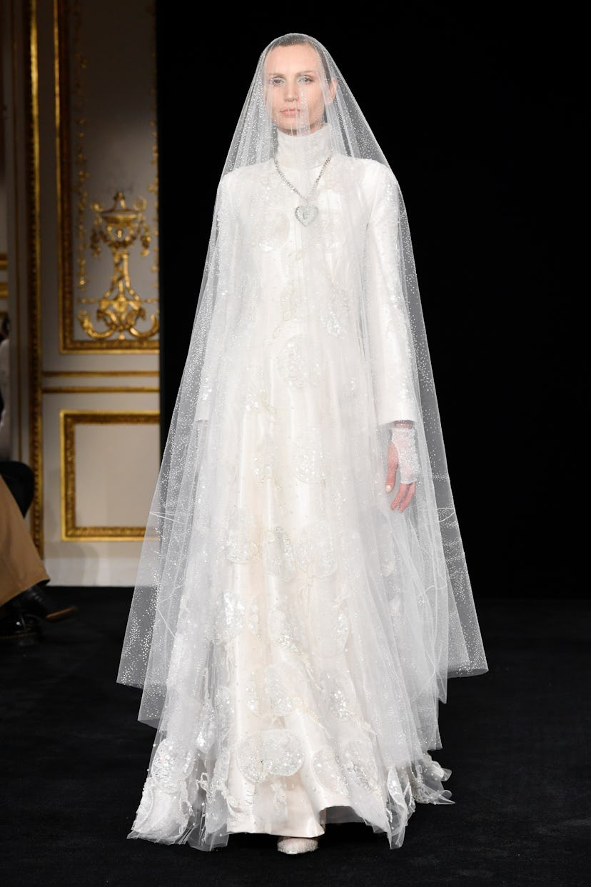 Model on the runway at the Giorgio Armani Privé fashion show as part of Haute Couture Spring/Summer ...