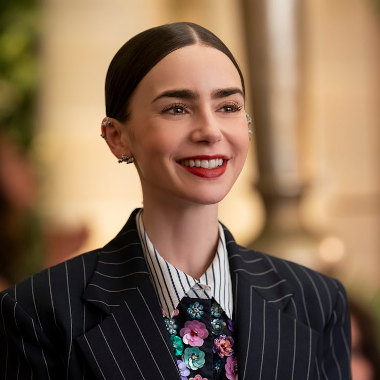 Lily Collins as Emily Cooper in Emily in Paris. Photo via Netflix