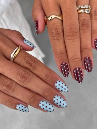 blue and brown polka dot nails, in a story about 2026 nail trends you can DIY