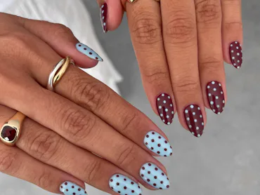 blue and brown polka dot nails, in a story about 2026 nail trends you can DIY