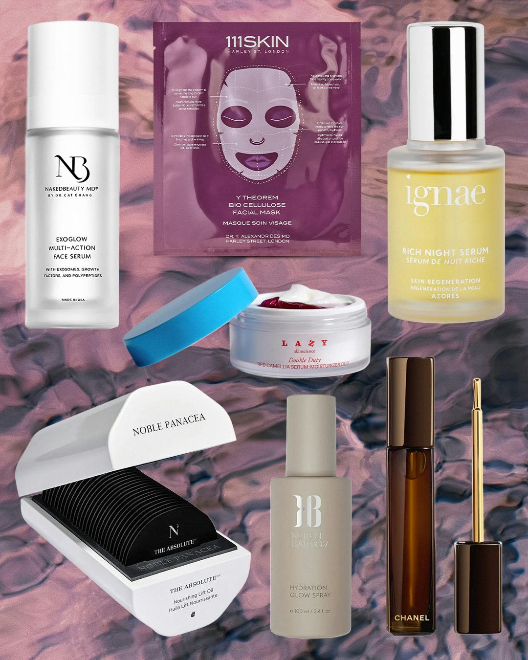 a collage of skincare products