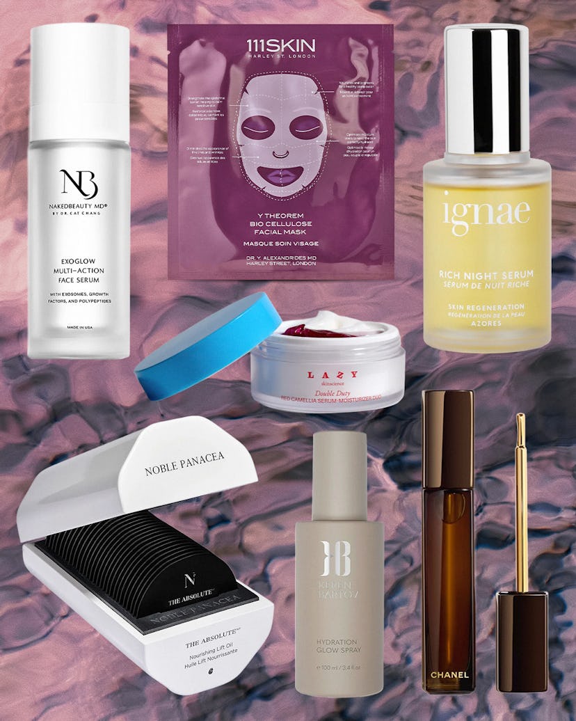 a collage of skincare products