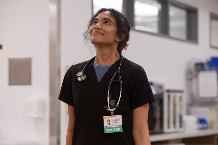 Supriya Ganesh on The Pitt. Photo via HBO Max