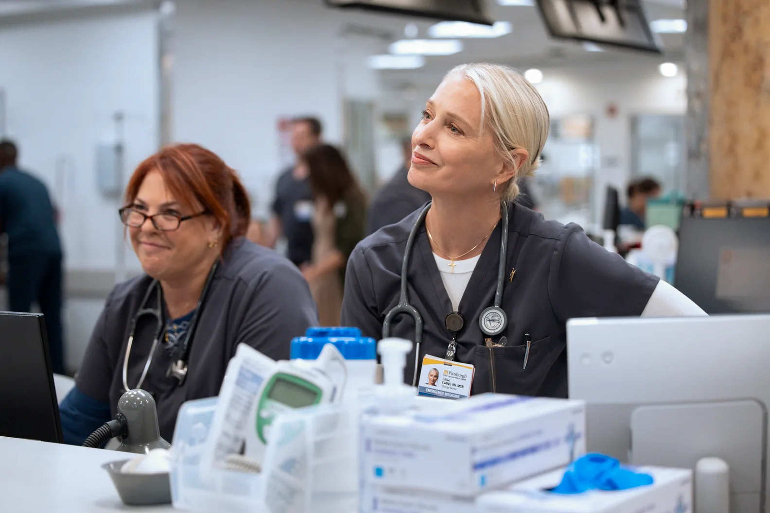 Katherine LaNasa on The Pitt. Photo via HBO Max