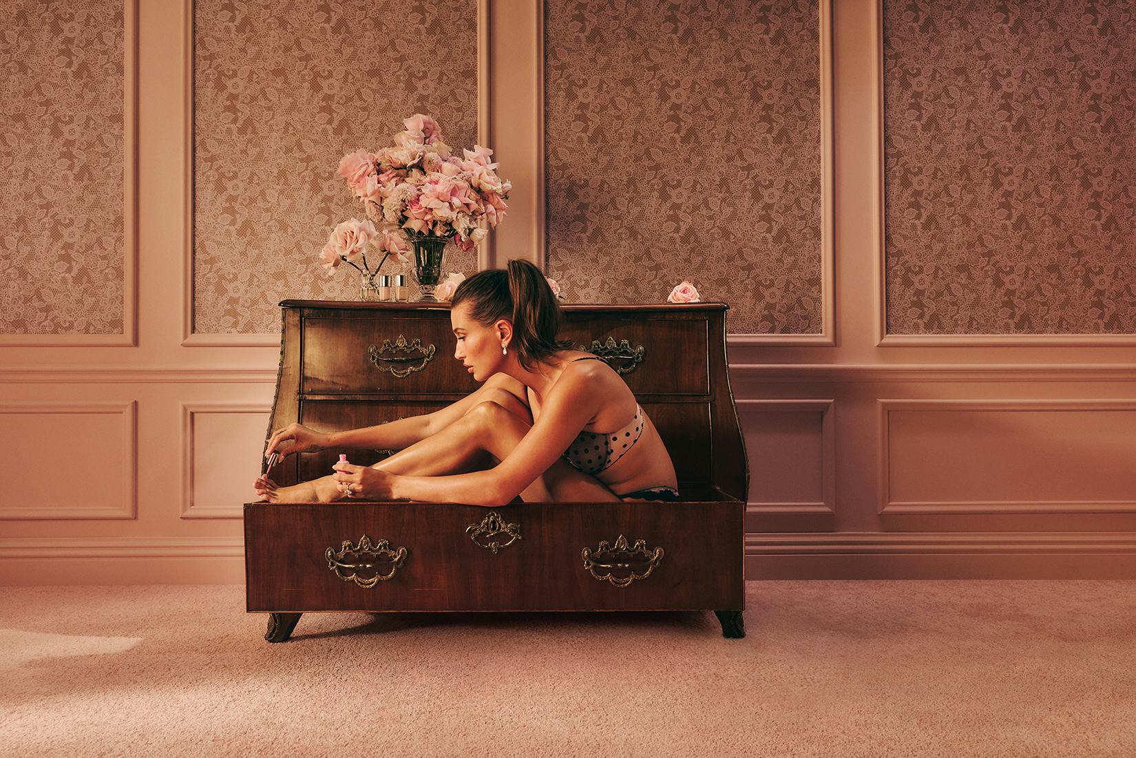 Hailey Bieber in Victoria's Secret's 2026 Valentine's Day campaign.