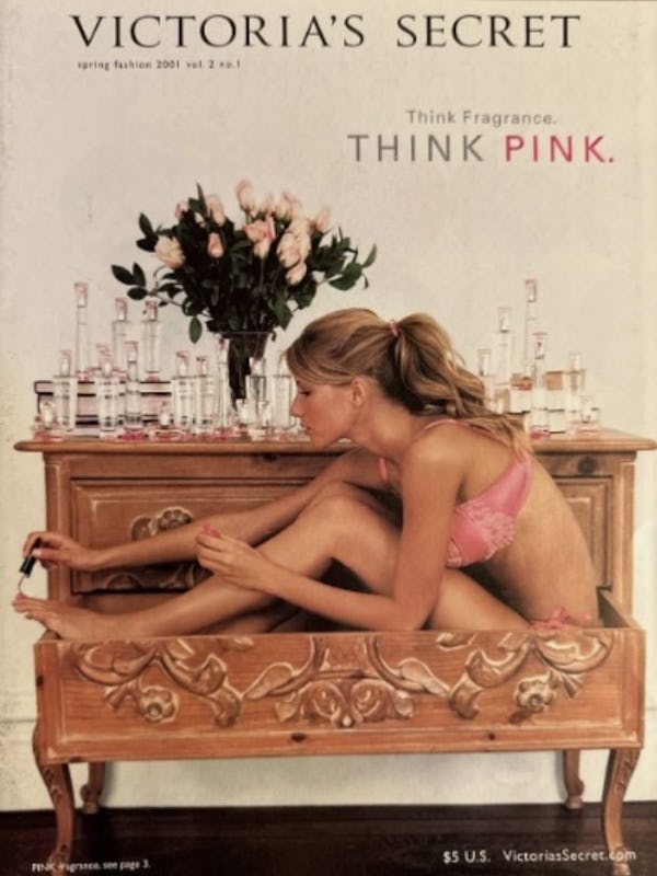 Gisele Bündchen in Victoria's Secret's 2001 Think Pink fragrance campaign.