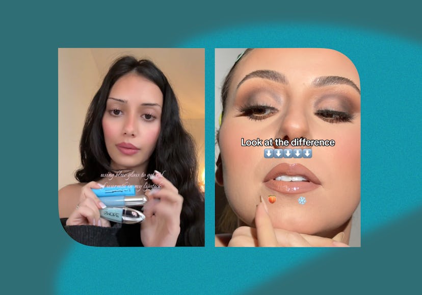 The secret to a cool, '90s makeup look? Blue lip gloss.