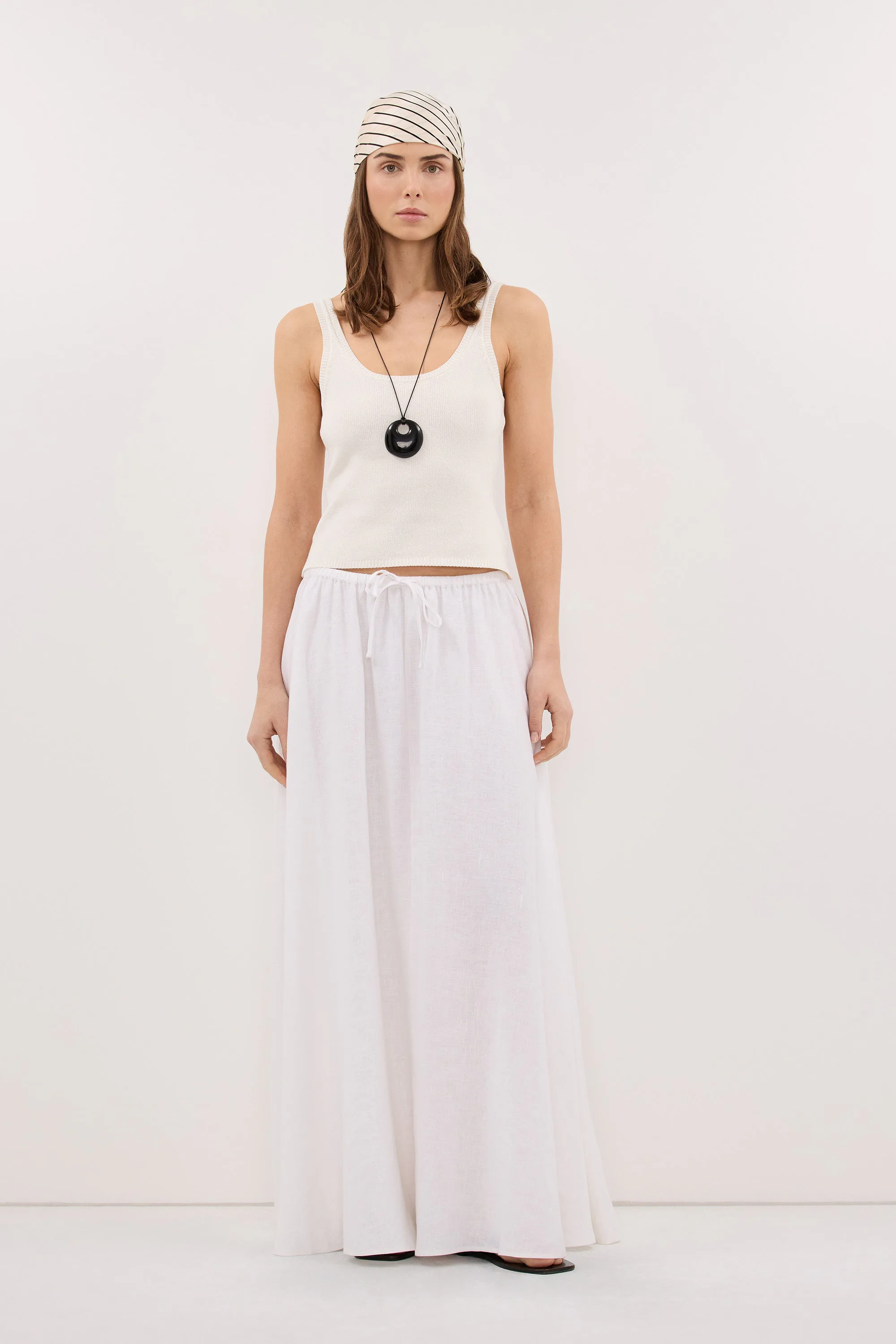 Ravello White Linen Midi Skirt
