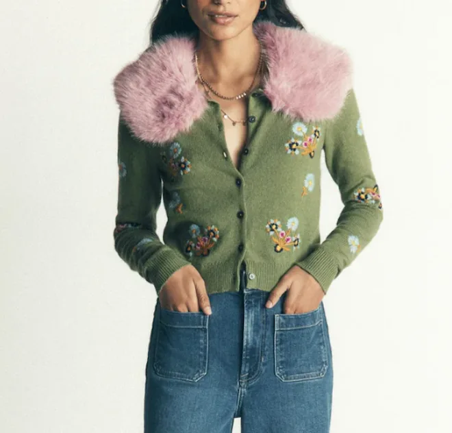 Fur Collar Cropped Cardigan