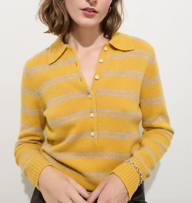 Park Striped Polo in Washed Cashmere