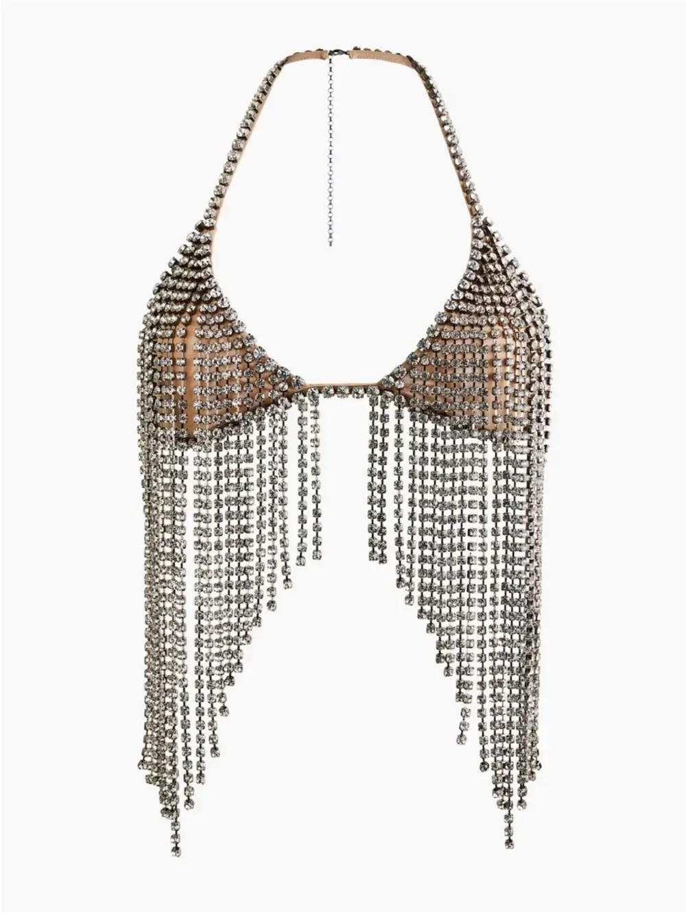Silver Crystal Fringe Halter Crop Top