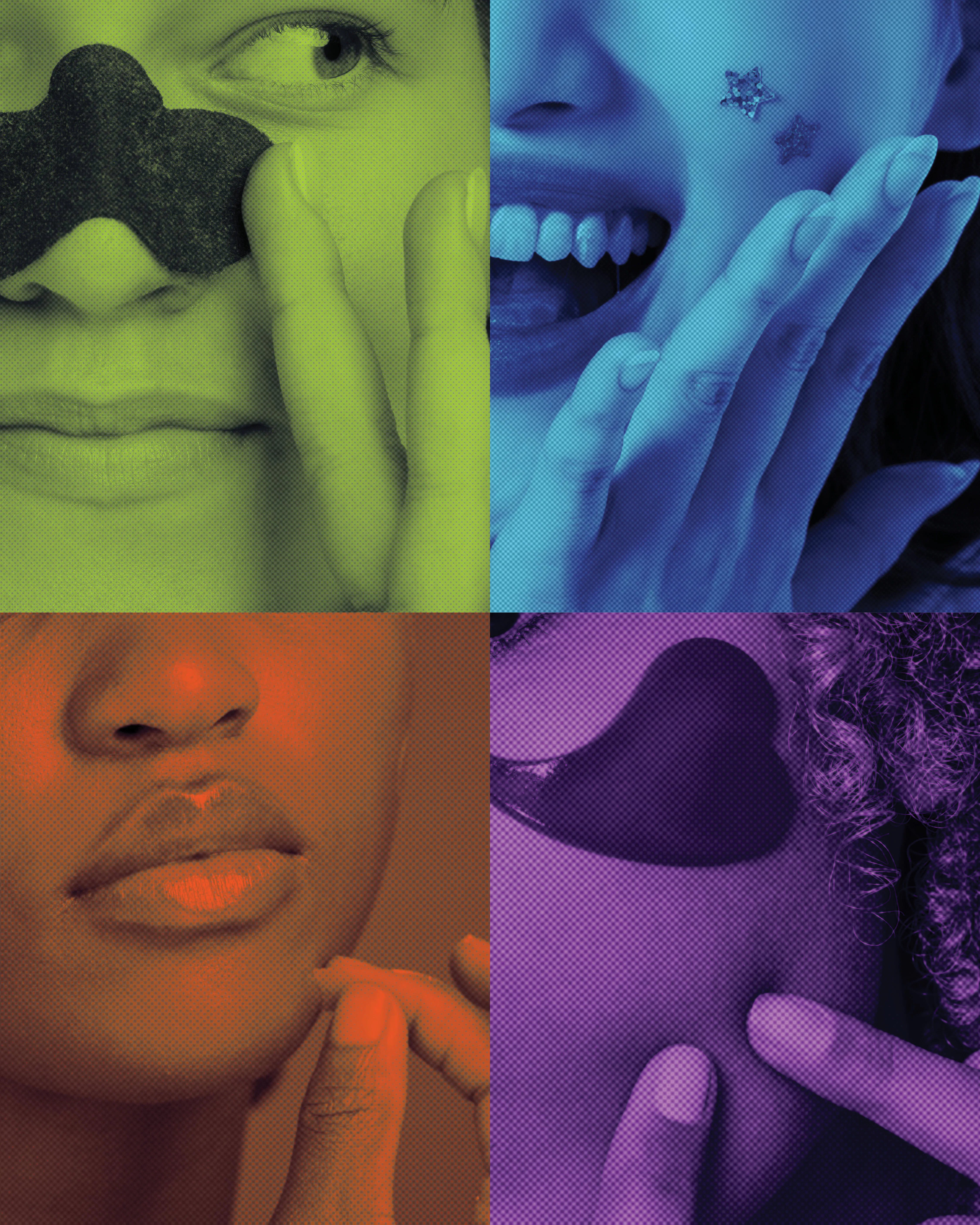 A collage of teens using skincare