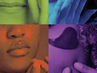 A collage of teens using skincare