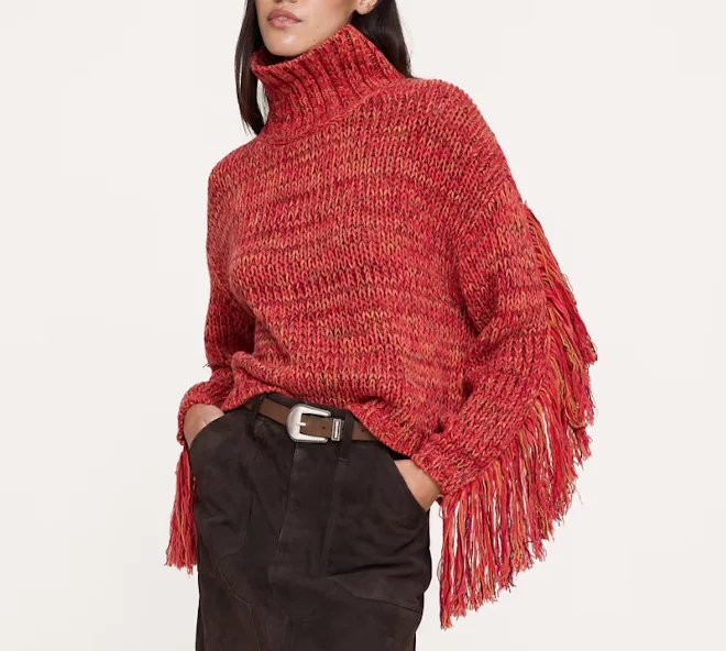 Marled Wool-Cotton Fringe Sweater