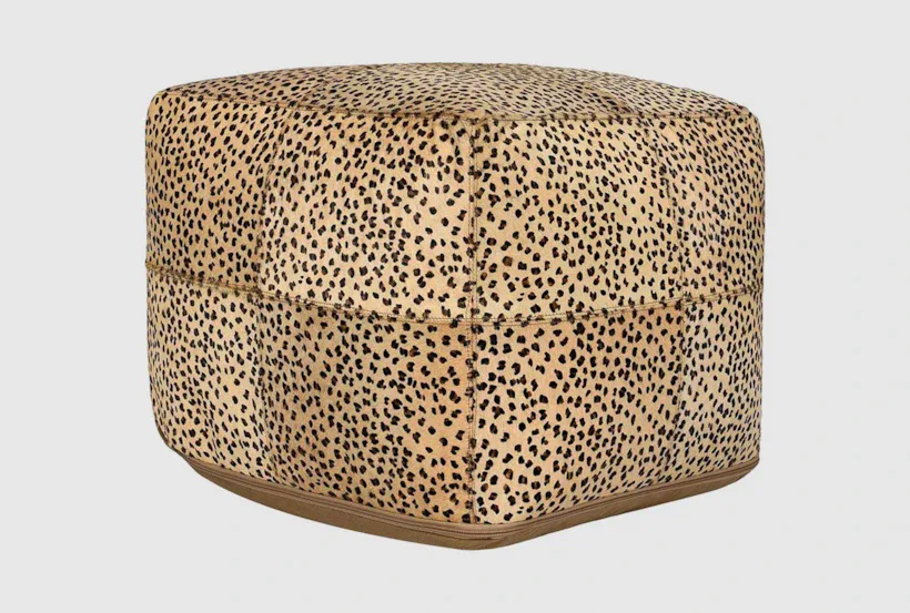 Beige Multicolor Leather Hide On Air Cheetah Print Pouf 