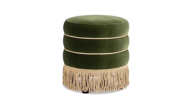 Edward Round Upholstered Ottoman with Bullion Fringe