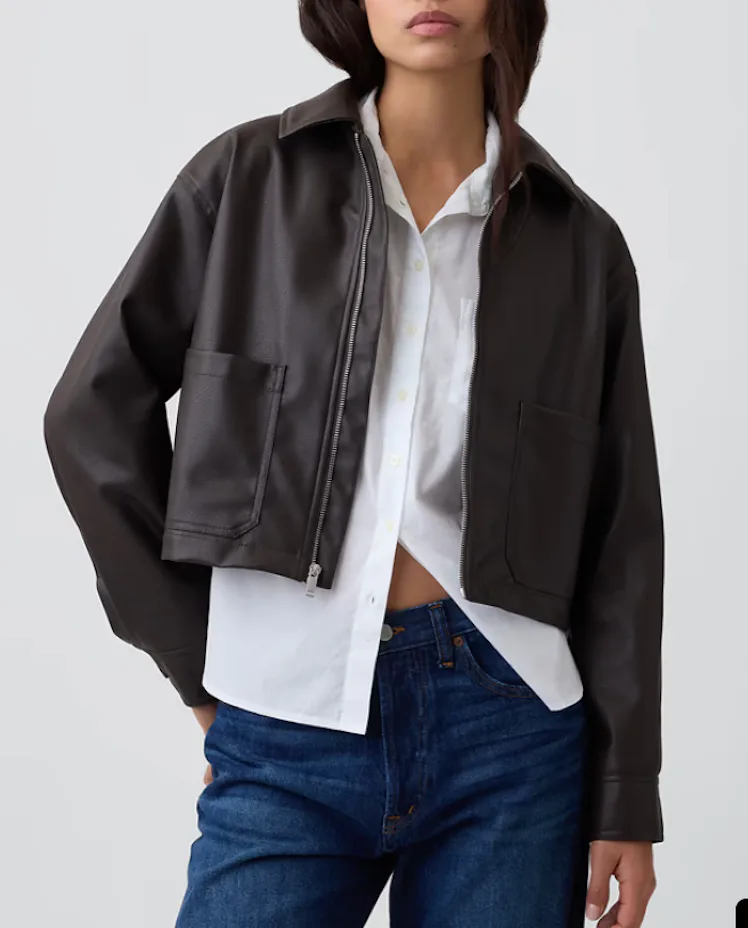 Relaxed Cropped Vegan-Leather Jacket