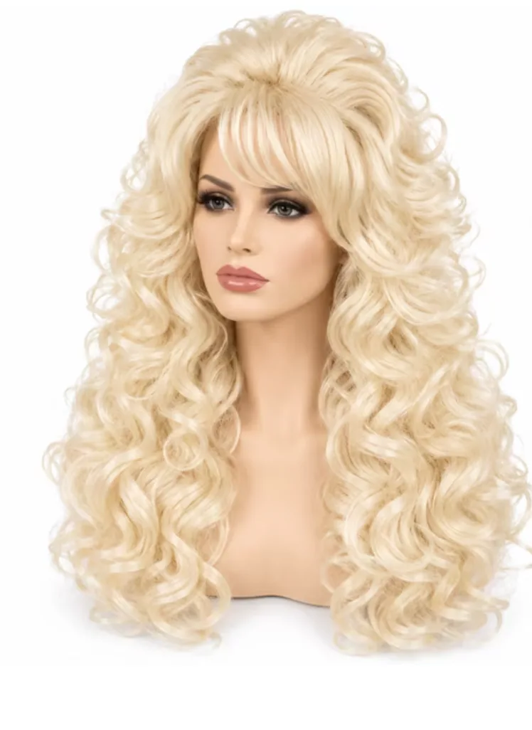 Long Blonde Curly Wig with Bangs