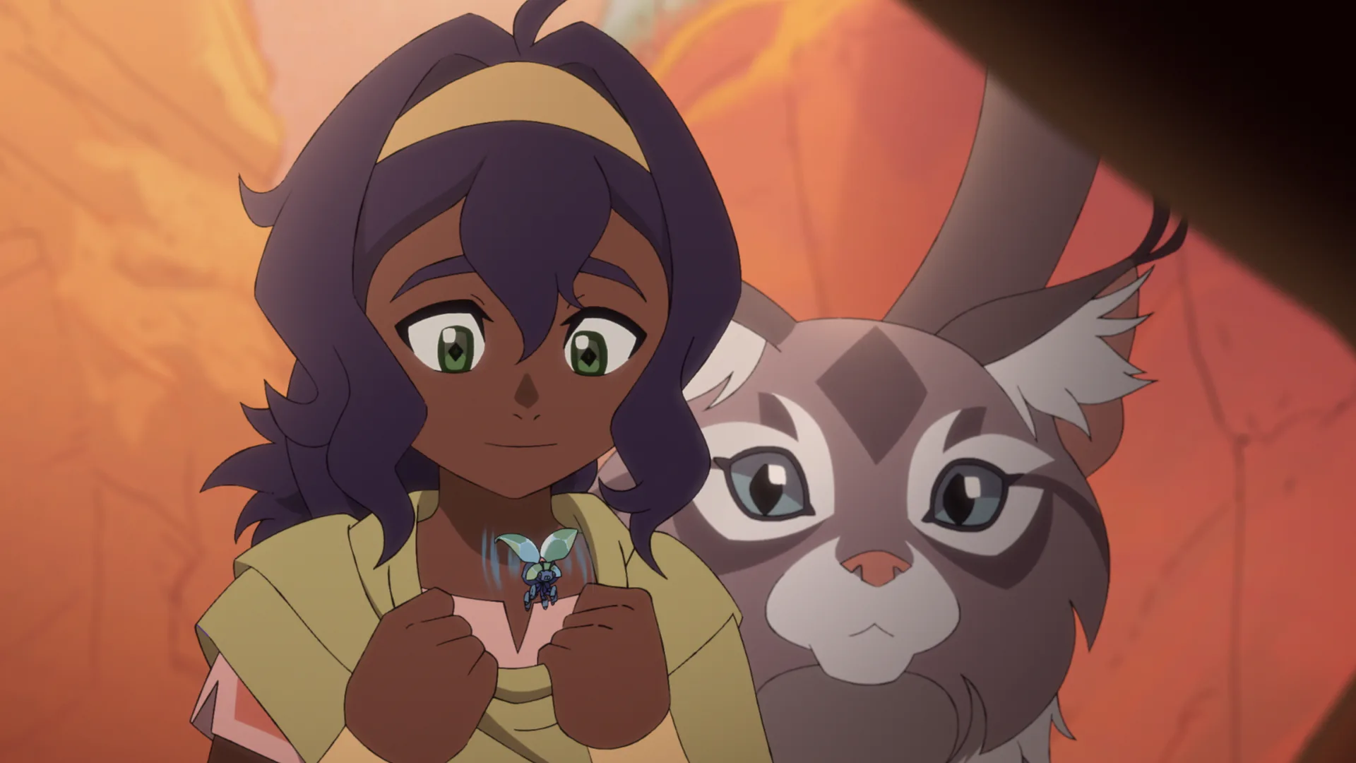 Pavi (Saheli Khan) and Geet (Dee Bradley Baker) in Avatar: Seven Havens