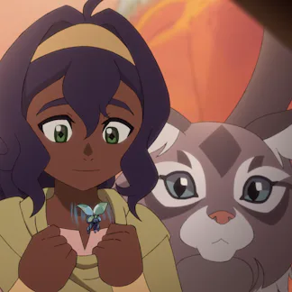 Pavi (Saheli Khan) and Geet (Dee Bradley Baker) in Avatar: Seven Havens