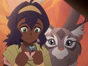 Pavi (Saheli Khan) and Geet (Dee Bradley Baker) in Avatar: Seven Havens