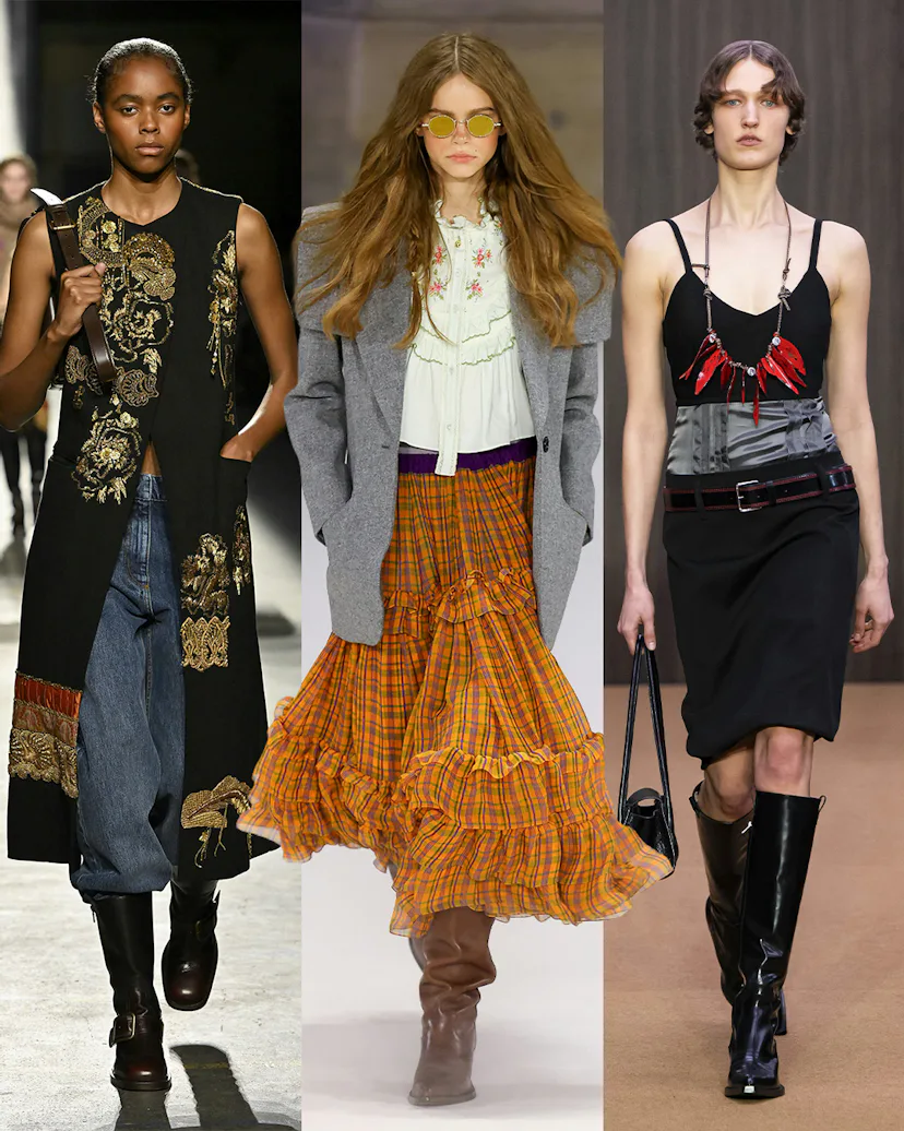 A collage of runway looks featuring boot trends