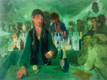 Salman Toor, "The Bar on East 13th, 2019".