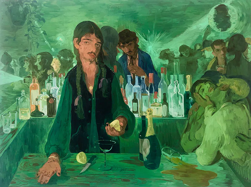 Salman Toor, "The Bar on East 13th, 2019".