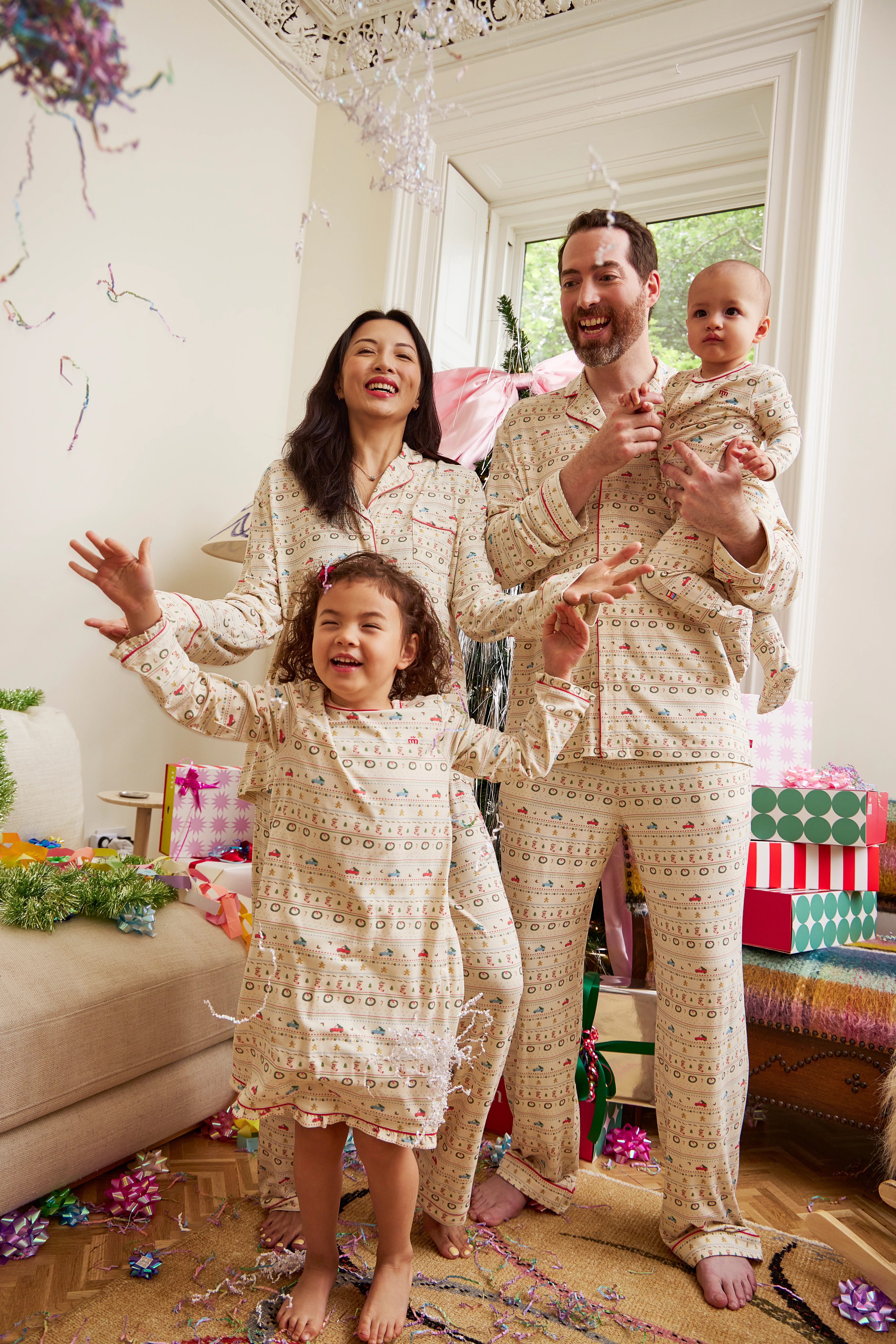 Family in matching pjs