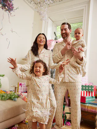Family in matching pjs