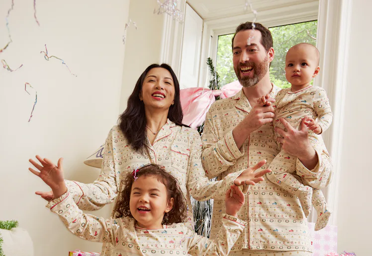 Family in matching pjs