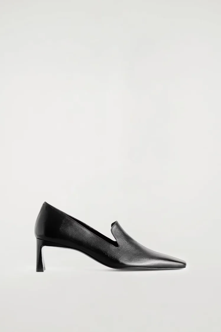 Angular Leather Heeled Loafers