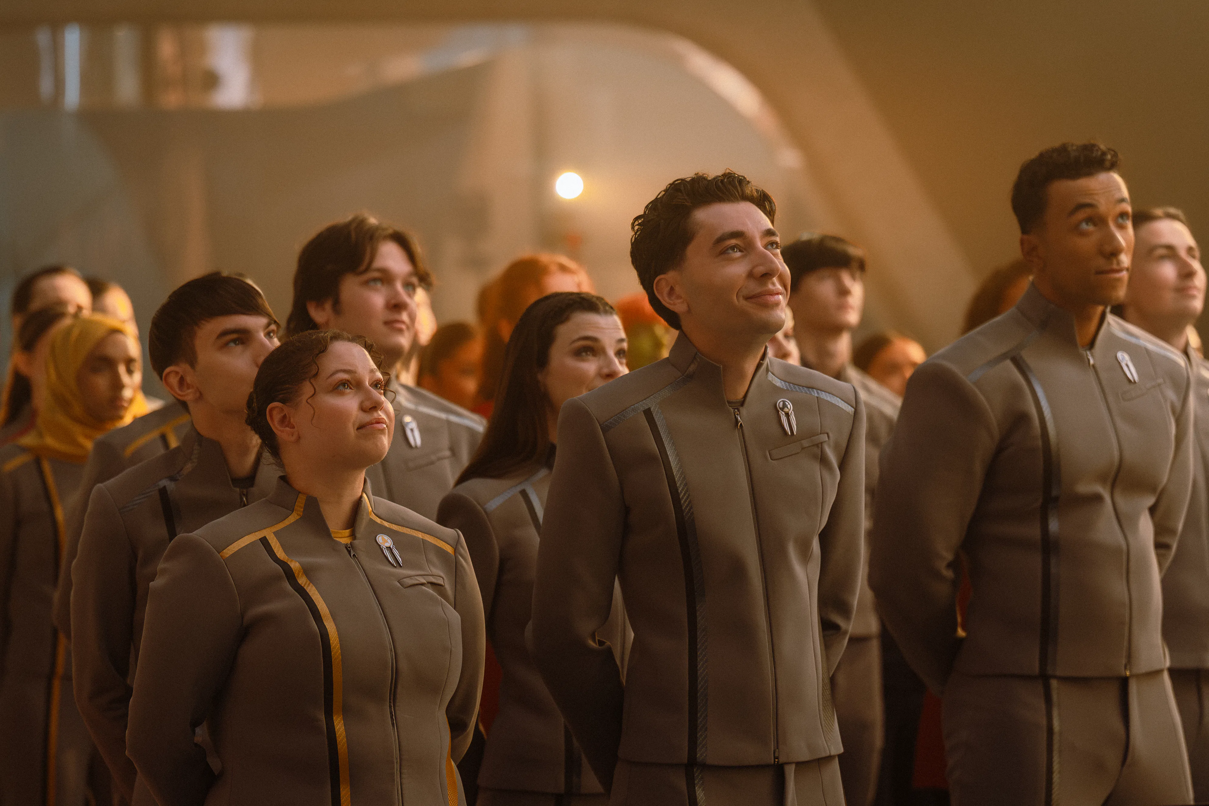 Romeo Carere as Ocam and Sandro Rosta as Caleb in season 2 of Star Trek: Starfleet Academy streaming...
