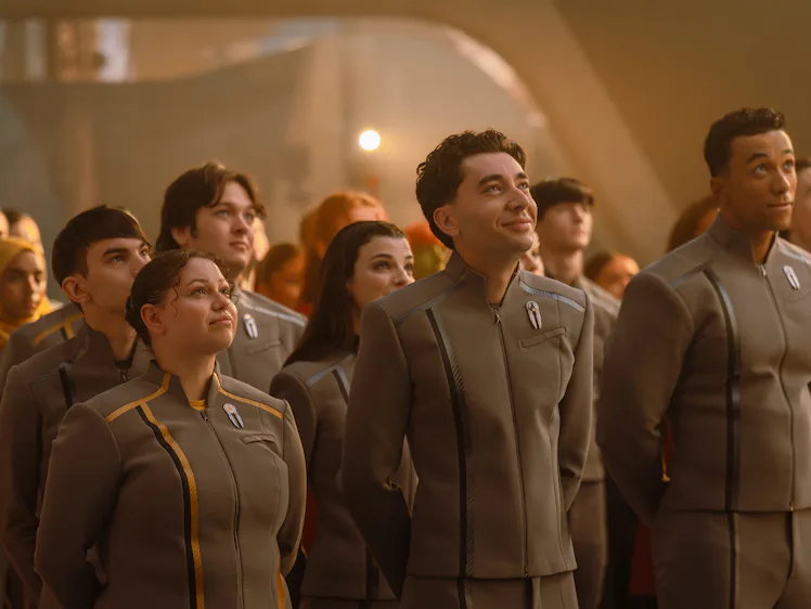 Romeo Carere as Ocam and Sandro Rosta as Caleb in season 2 of Star Trek: Starfleet Academy streaming...