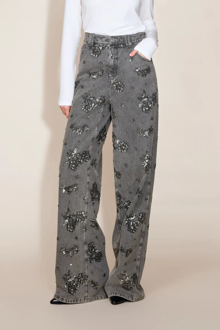 Star Hand Beaded Straight Leg Jeans
